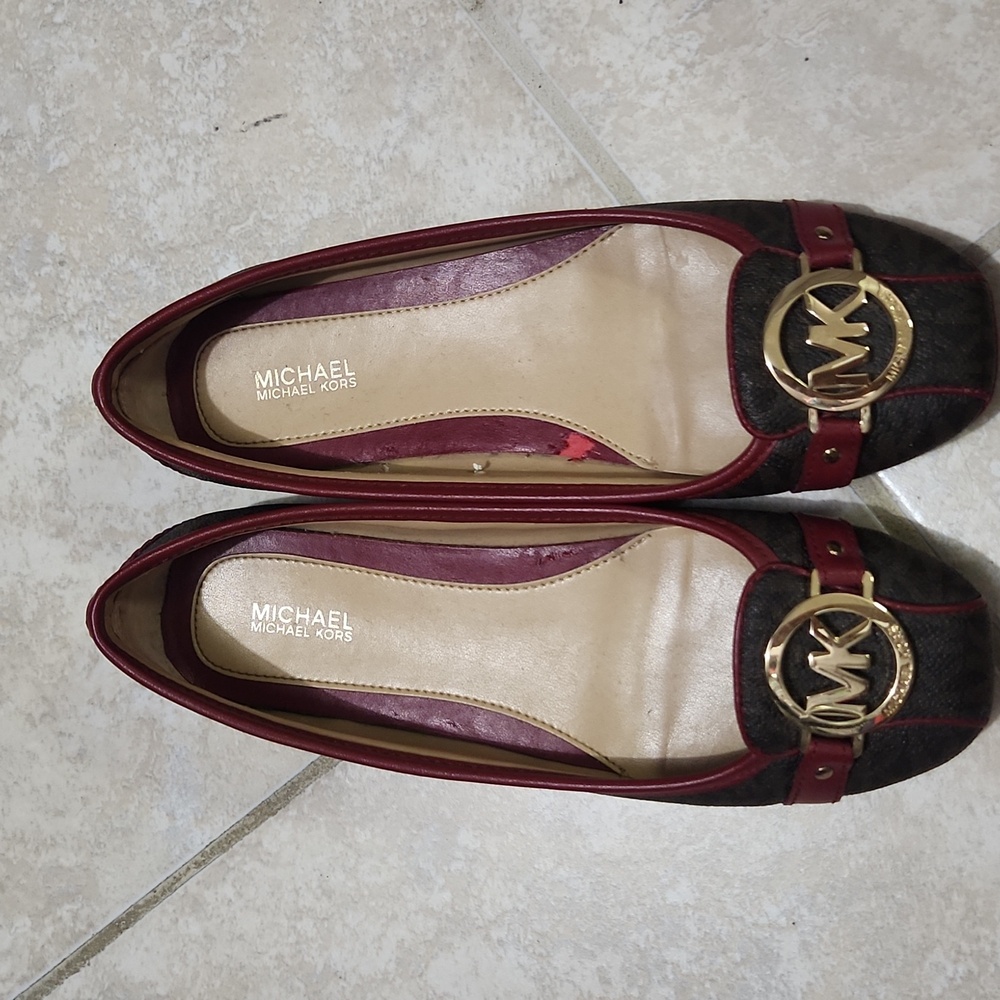 Michael Kors Brown and Burgundy Logo Ballet Flats